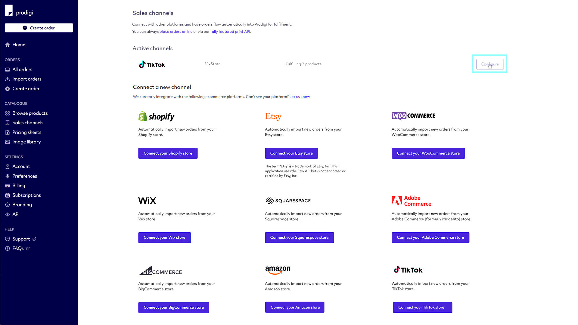 Prodigi-Vertriebskanäle mit einem aktiven Kanal