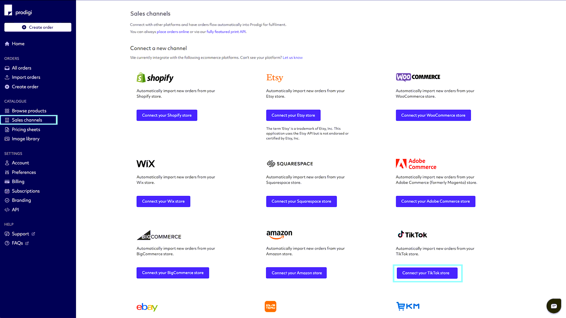 Prodigi sales channels